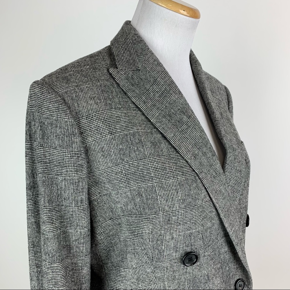 ZARA Black Plaid Double Breasted Blazer Medium - Picture 7 of 16